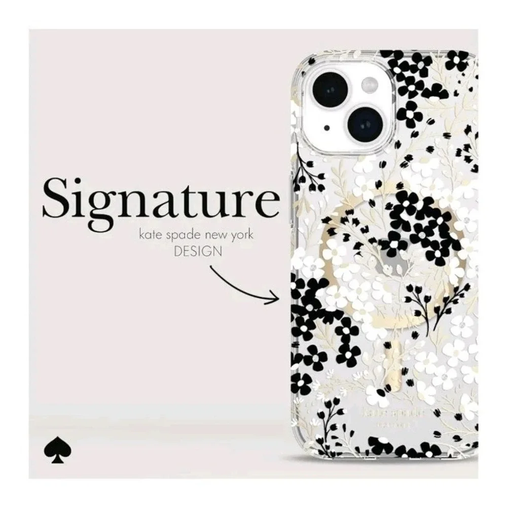 kate spade New York Case for iPhone 15/14 Plus w MagSafe Clear Floral Gold Black